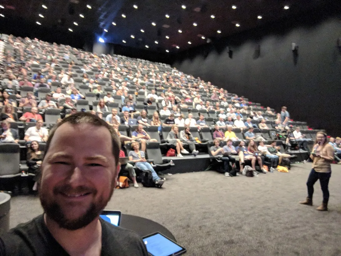 Selfie in front of audience at Frontend United
