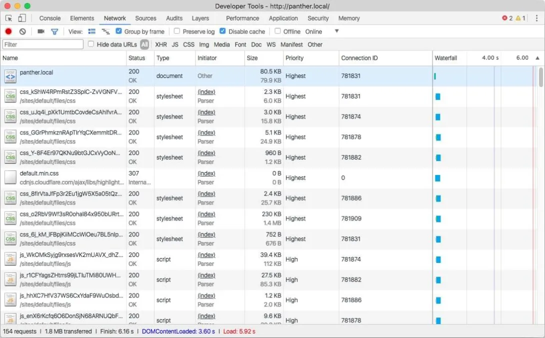 Screenshot of Devtools network tab