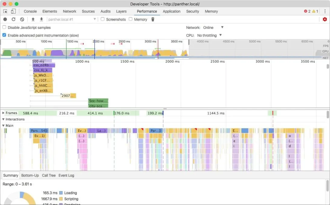 Performance tab prior to optimizations