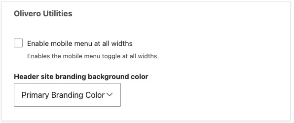 Olivero UI to turn on mobile menu at all widths