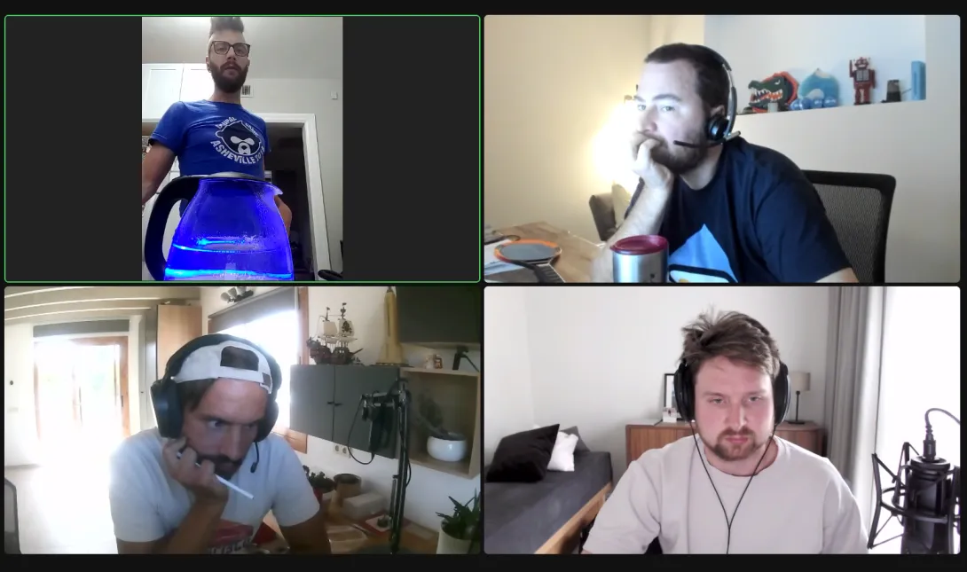 Screenshot of zoom meeting with Hawkeye, Mike, Mateu, and Lauri