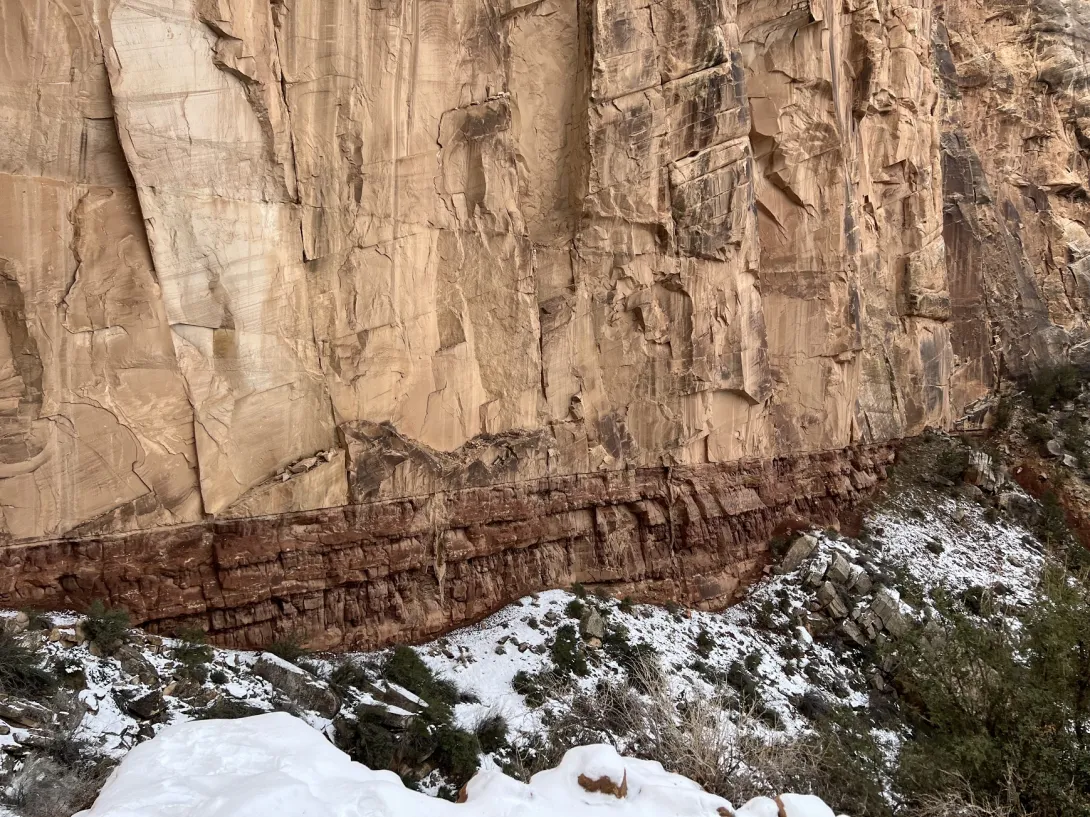 The wall of the canyon showing two types of rock deposits