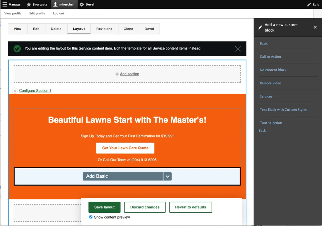 Screenshot of TMLC layout builder in action