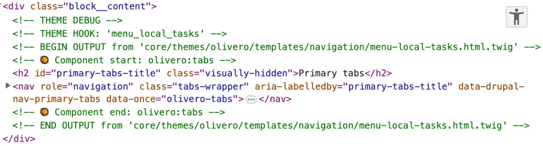 Markup for the components showing comments indicating the beginning and ending of the component