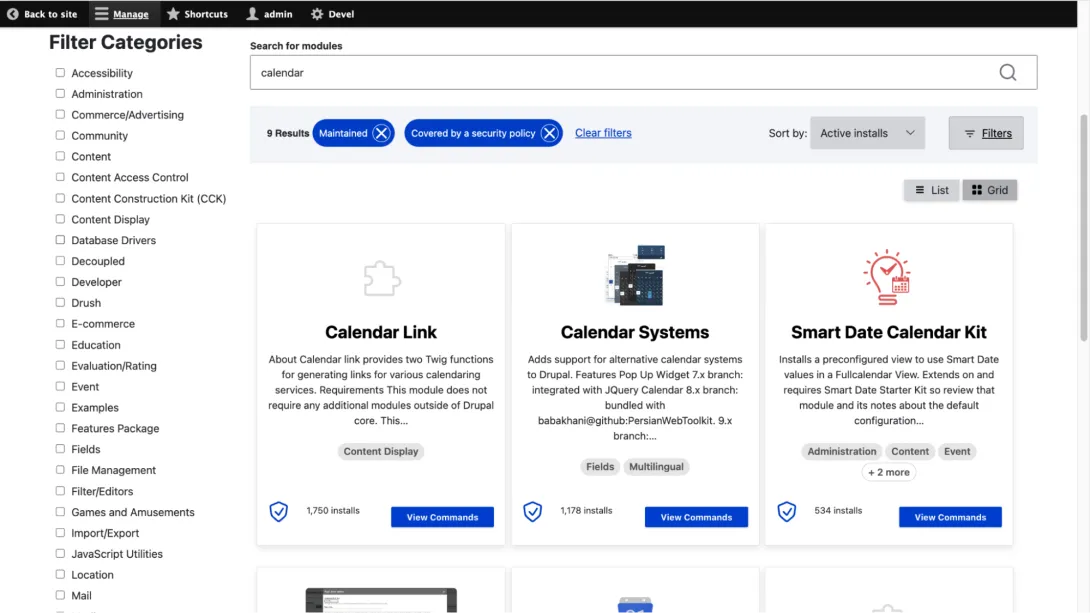 User interface for Project Browser showing a grid of projects which the user can install